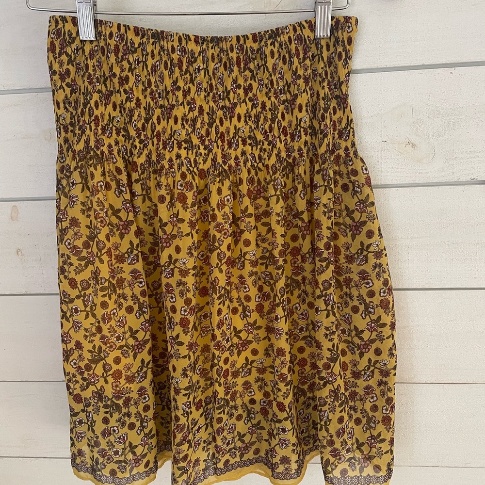 Max Studio Yellow minimidi Floral Skirt small stretch waist